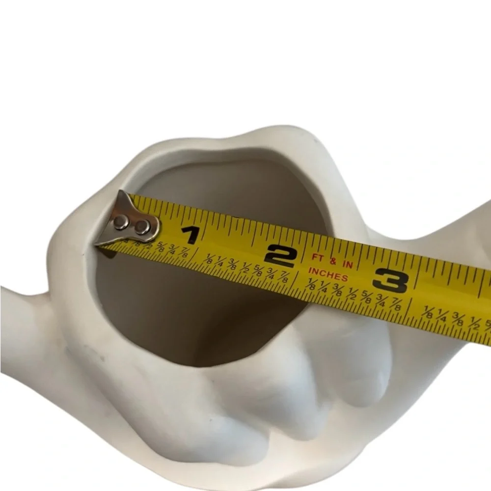 Creamy Matte White HANG LOOSE Hand Planter Pot Vase Shelf Office Decor